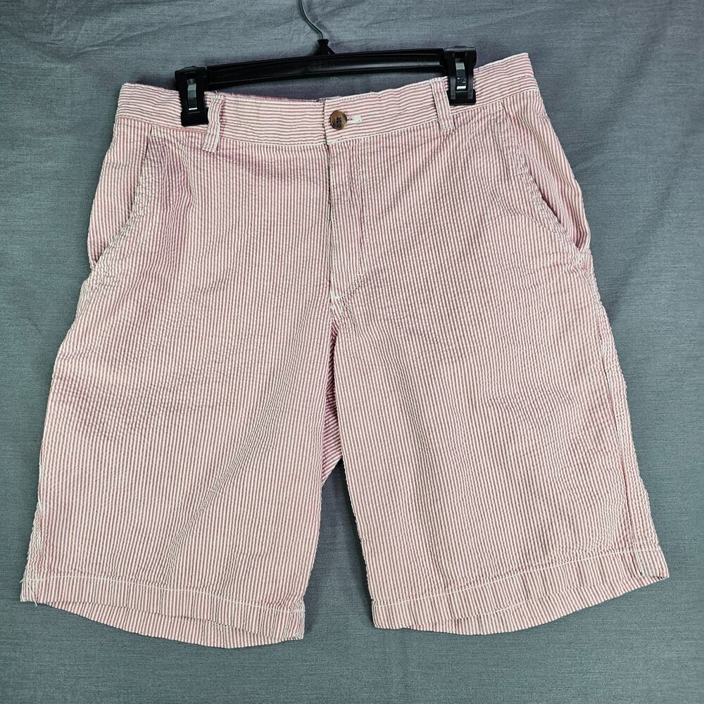 IZOD Seersucker Chino Flat Front Shorts Red/White Men's Size 32
